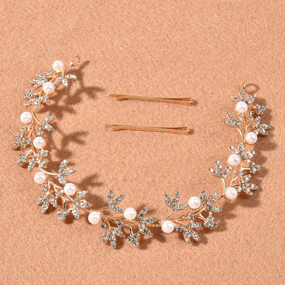 Rhinestone Alloy Leaf Pearl Hair Accessories Bridal