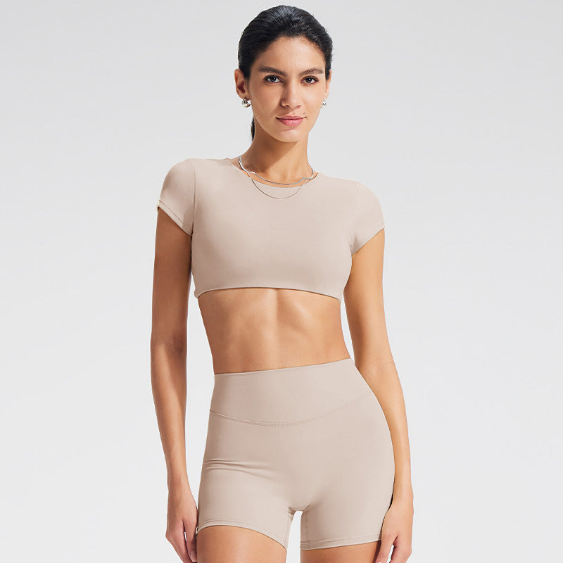 Backless Sports T-Shirt Set with Removable Pads for Women