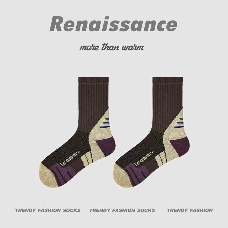 Athletic Colorblock Mid Calf Moisture Wicking Socks