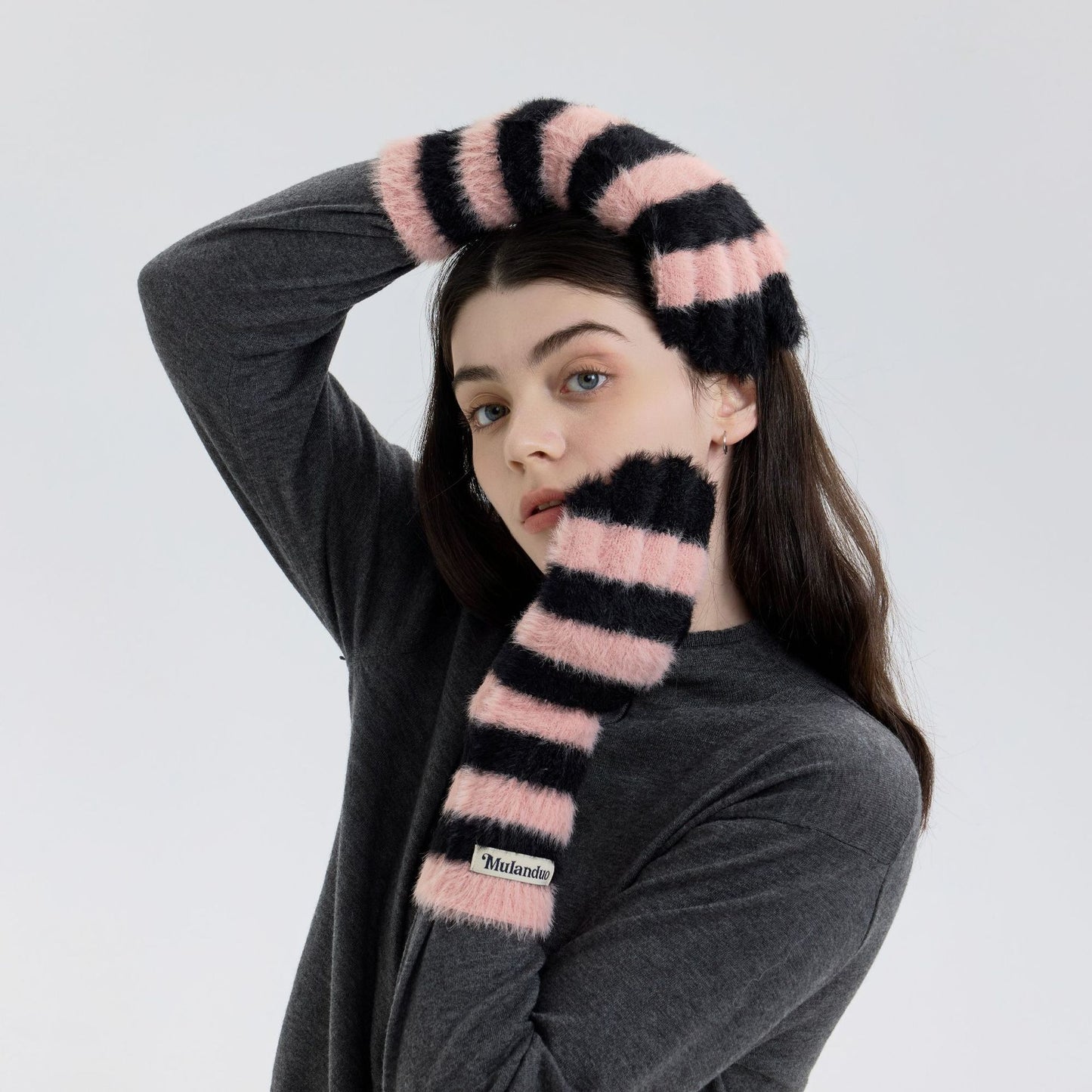 Trendy Striped Knit Fingerless Gloves for Women