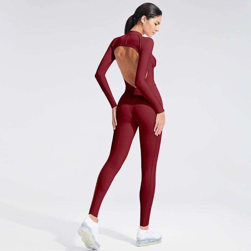 Women’s Slim Fit Open-Back Long Sleeve Yoga Jumpsuit
