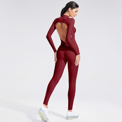 Women’s Slim Fit Open-Back Long Sleeve Yoga Jumpsuit
