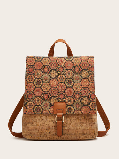 Vintage Style Floral Cork Backpack Large Capacity Tote