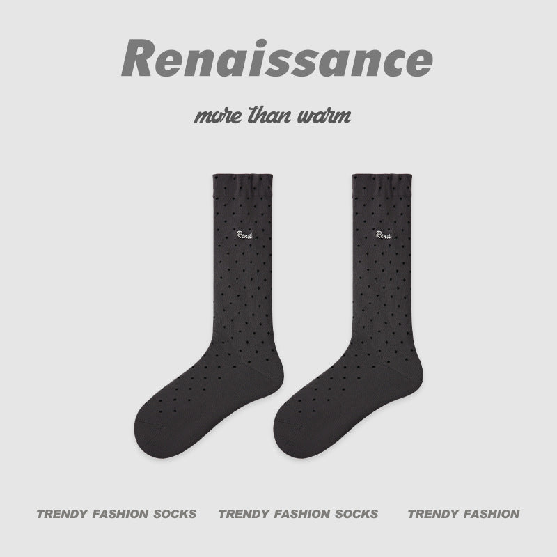 Renaissance Miu Style Polka Dot Cotton Mid Calf Socks