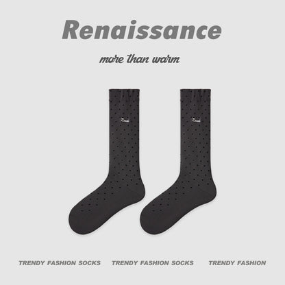 Renaissance Miu Style Polka Dot Cotton Mid Calf Socks