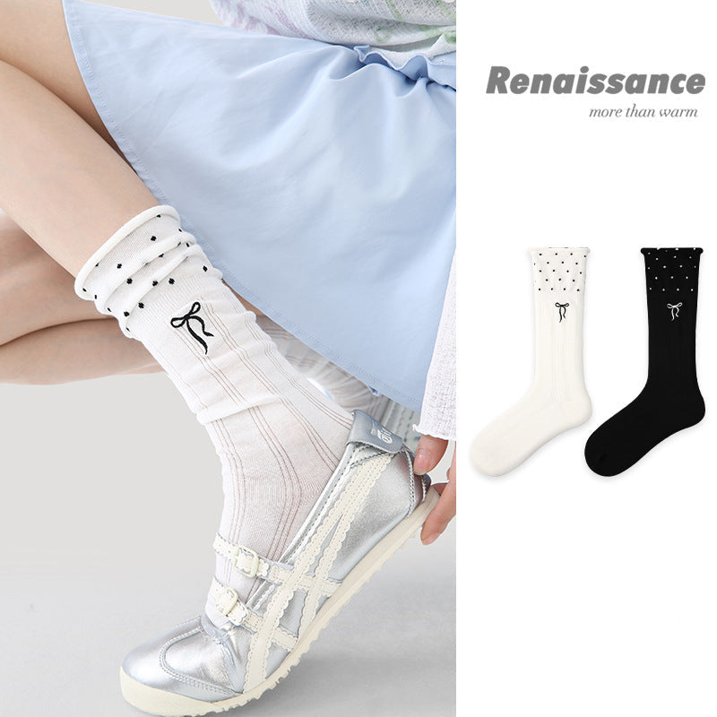 Renaissance Miu Style Polka Dot Cotton Mid Calf Socks