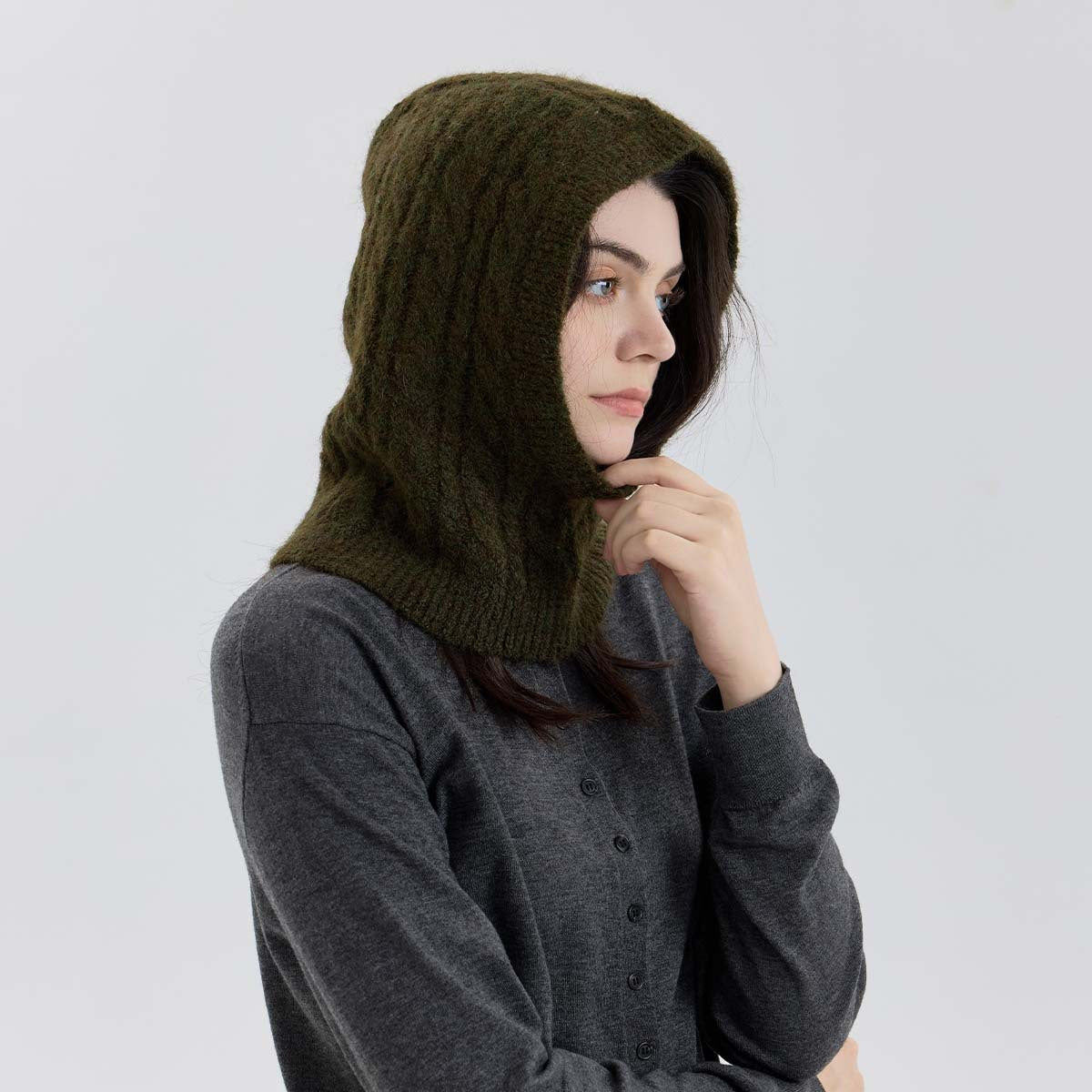 Handmade Wool Blend Knit Beanie with Neck Warmer for Women