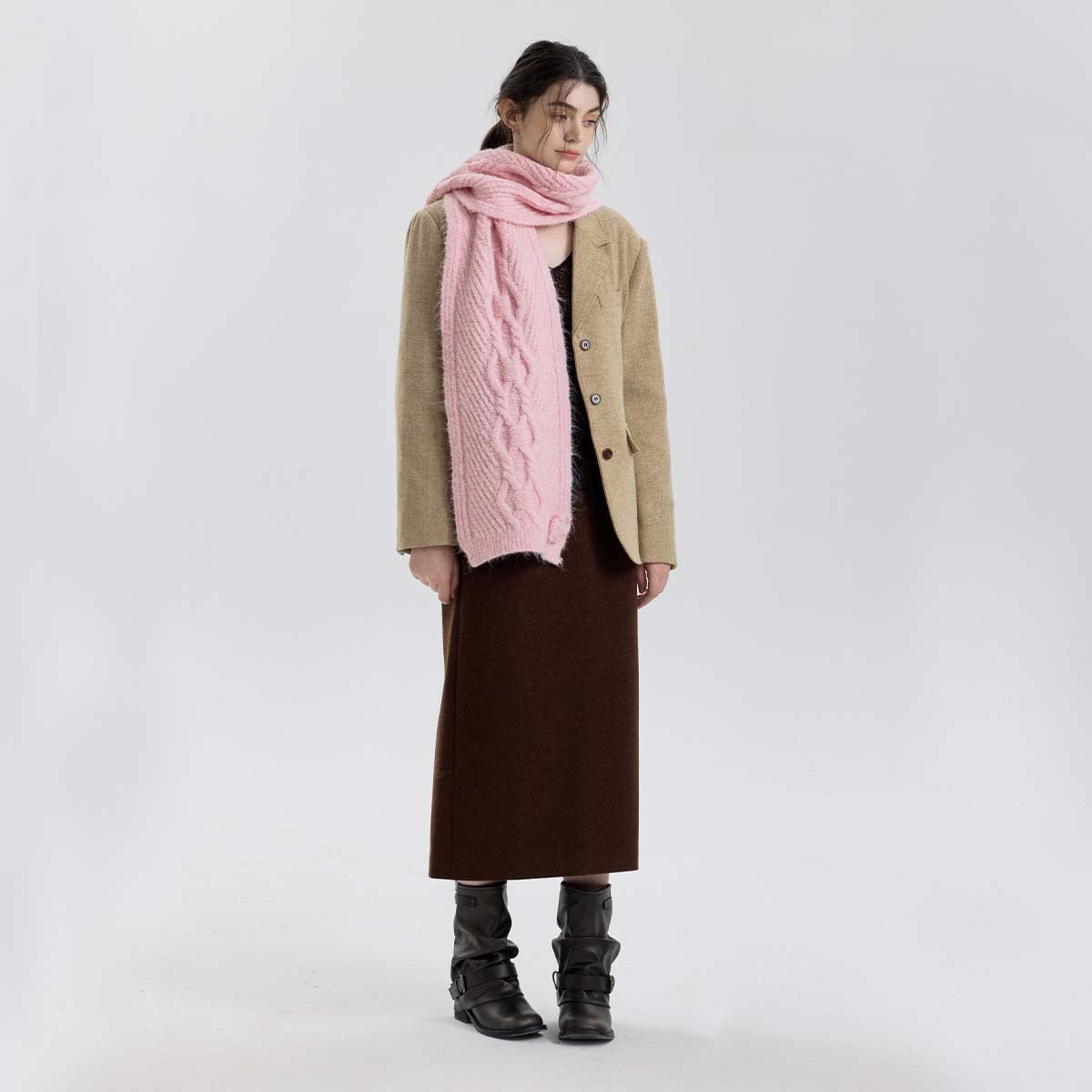 Rose Pattern Knitted Scarf for Women - Warm and Cozy