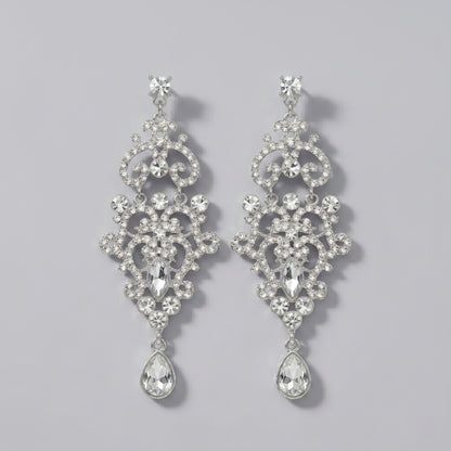 Vintage Floral Alloy Rhinestone Earrings Elegant Daily Drops