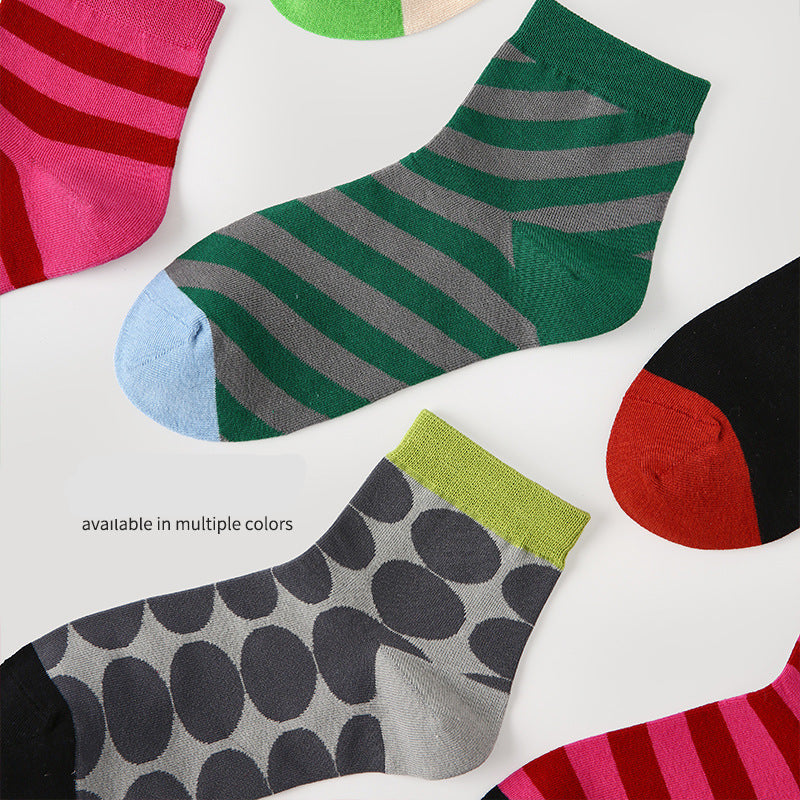 Socks Colorblock Striped Dot Combed Cotton Sporty