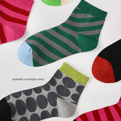 Socks Colorblock Striped Dot Combed Cotton Sporty