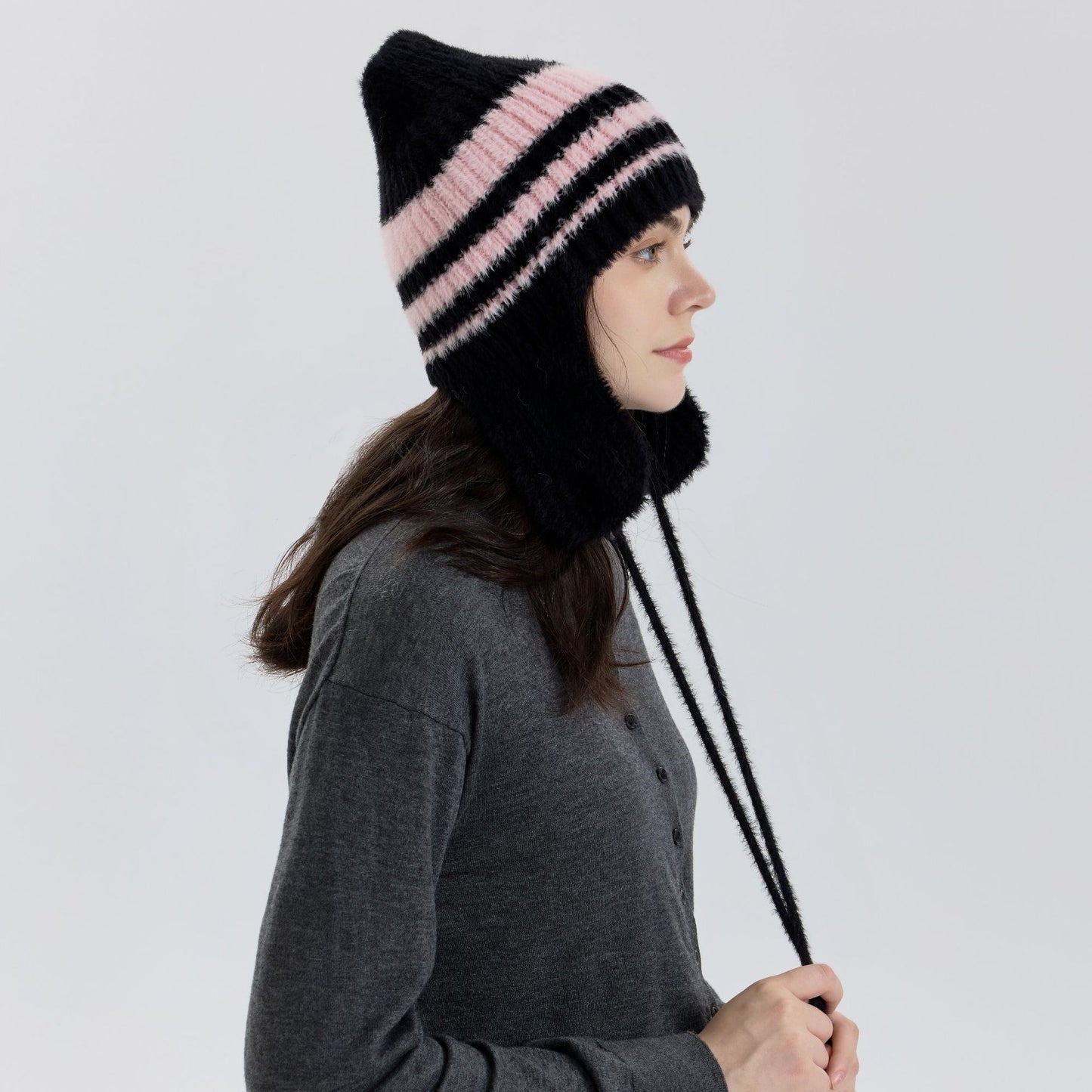 Chic Color-Block Striped Knit Ear Warmer Beanie for Women