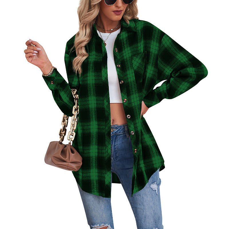 Loose-Fit Flannel Shirt with Button Closure in Plaid