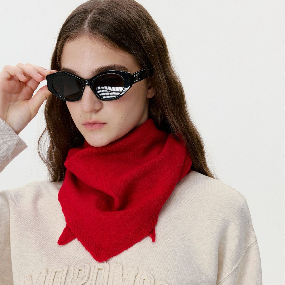 5% Cashmere Wool Knit Triangle Scarf Elegant Warm Shawl