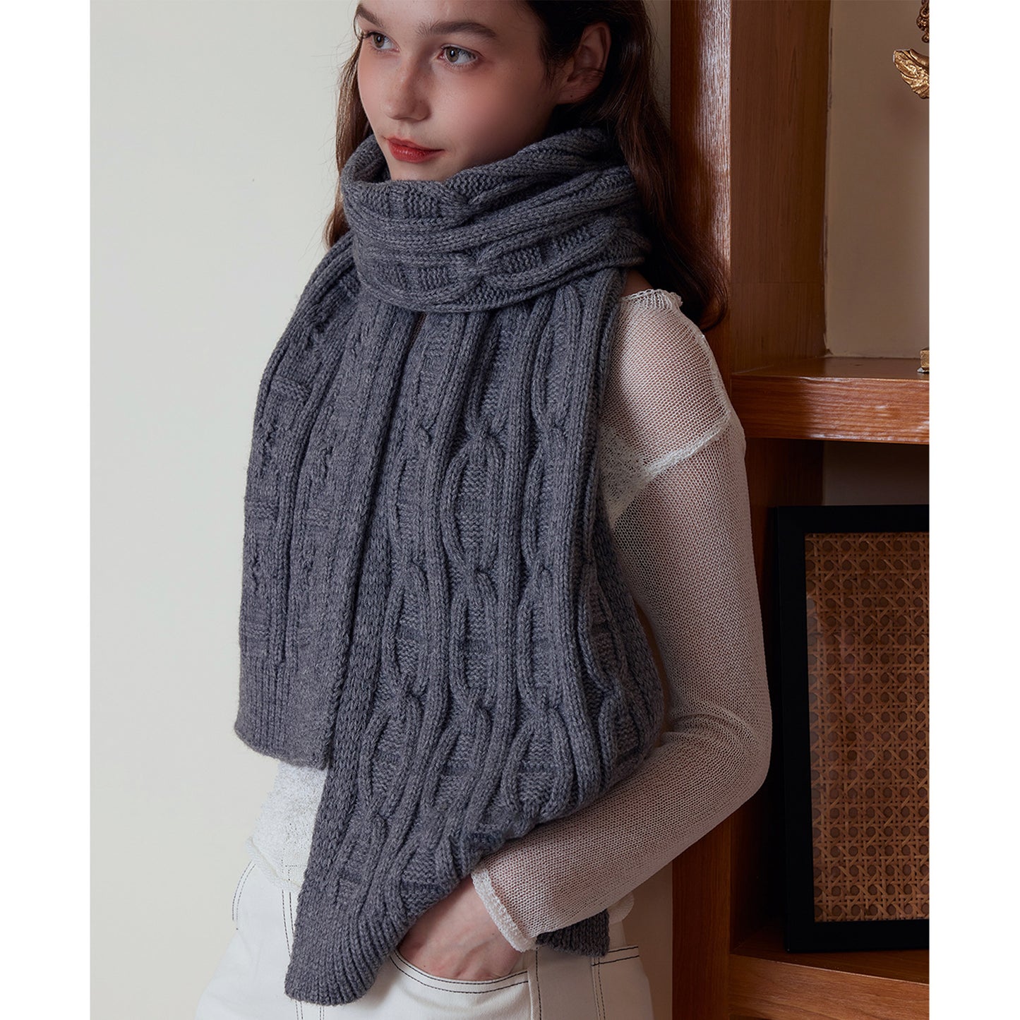 Classic Cable Knit Solid Color Unisex Scarf Soft Warm Neck Gaiter