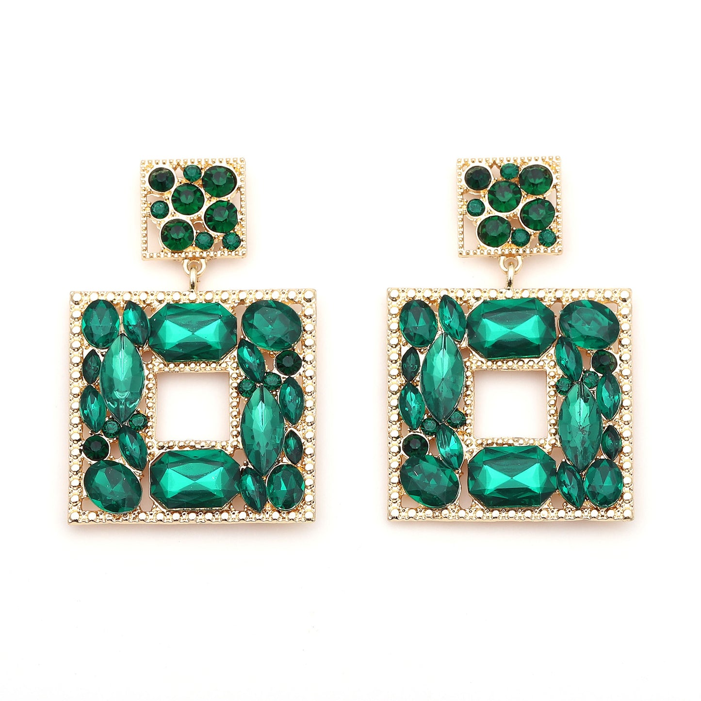 Earrings Geometric Square Colorful Rhinestone Statement