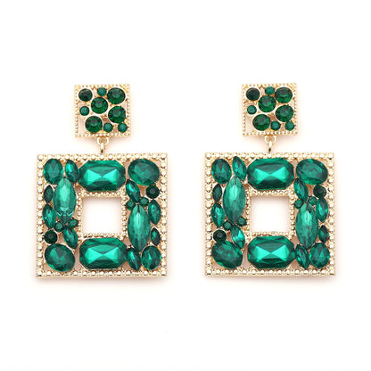 Earrings Geometric Square Colorful Rhinestone Statement