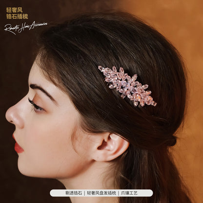 Vintage Floral Zircon Hair Comb Elegant Bridal Headpiece