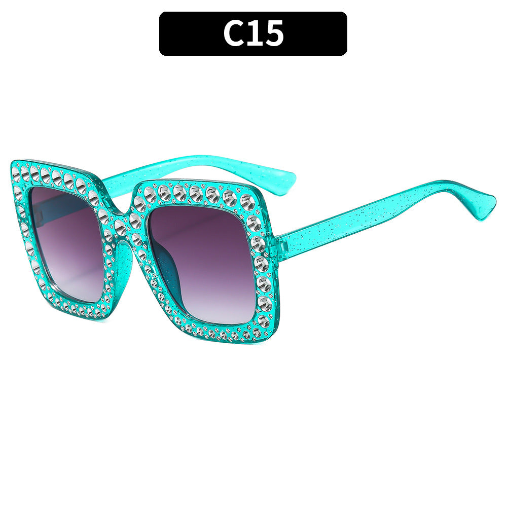 Colorful Square Rhinestone Sunglasses Trendy Bling Shade
