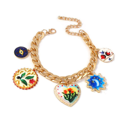 Layered Floral Pendant Necklace Colorful Alloy Casual