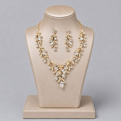 Retro Alloy Rhinestone Jewelry Set Elegant Necklace and Earrings for Evening Wear