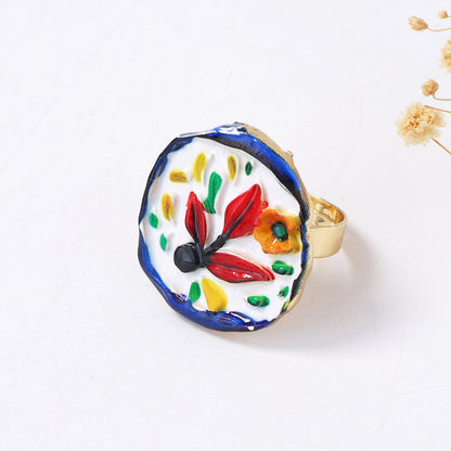 Zinc Alloy Floral Heart Adjustable Open Ring Boho Chic