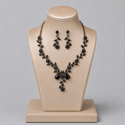 Retro Alloy Rhinestone Jewelry Set Elegant Necklace and Earrings for Evening Wear