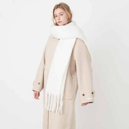 Chic Solid Color Faux Cashmere Scarf With Tassels for Women