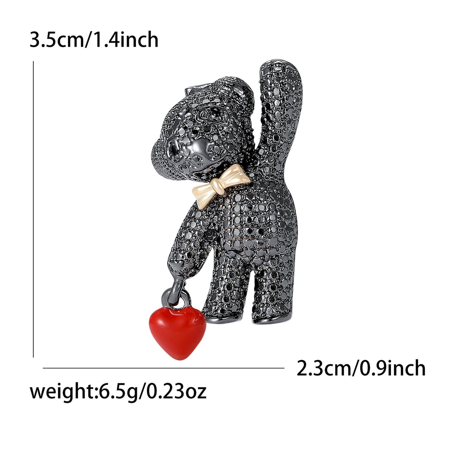 Heart Bear Rhinestone Brooch Fashion Alloy Decorative Pin for Women