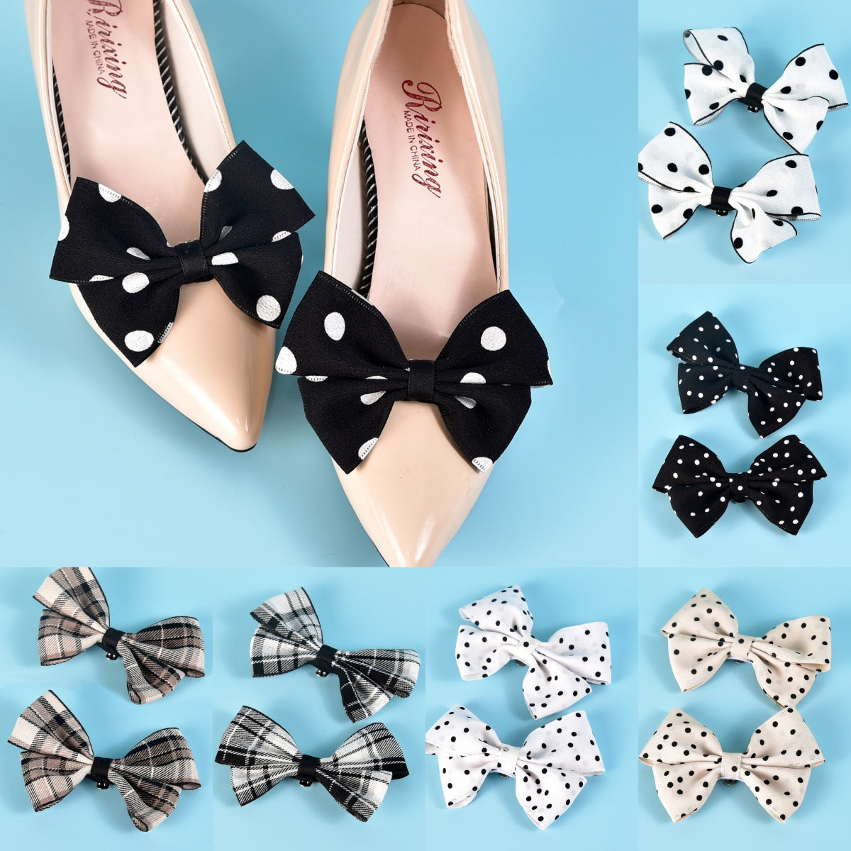 Polka Dot Bow Shoe Clips Elegant Wedding Accessories