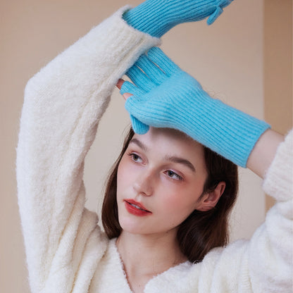Knitted Wool Fingerless Gloves for Women