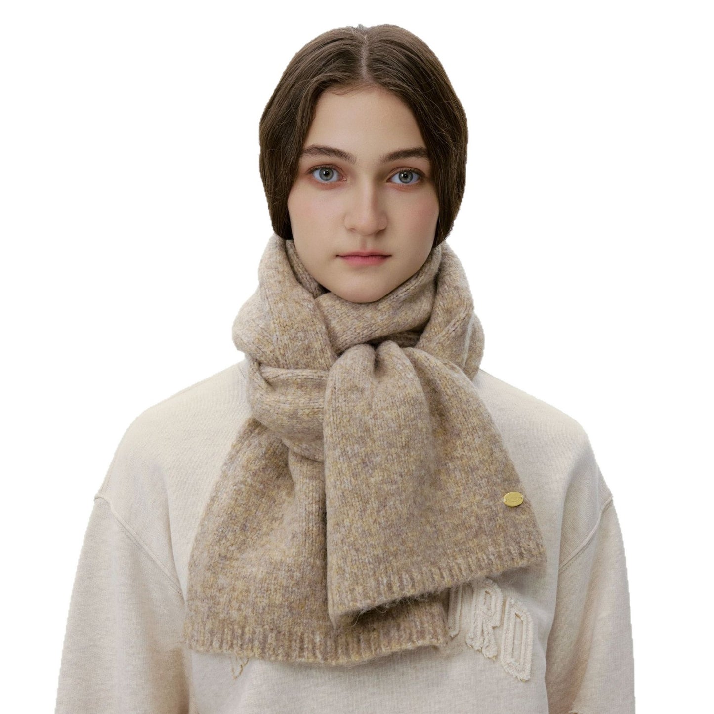 Fashionable Wool Blend Solid Color Knitted Scarf for Men and Women