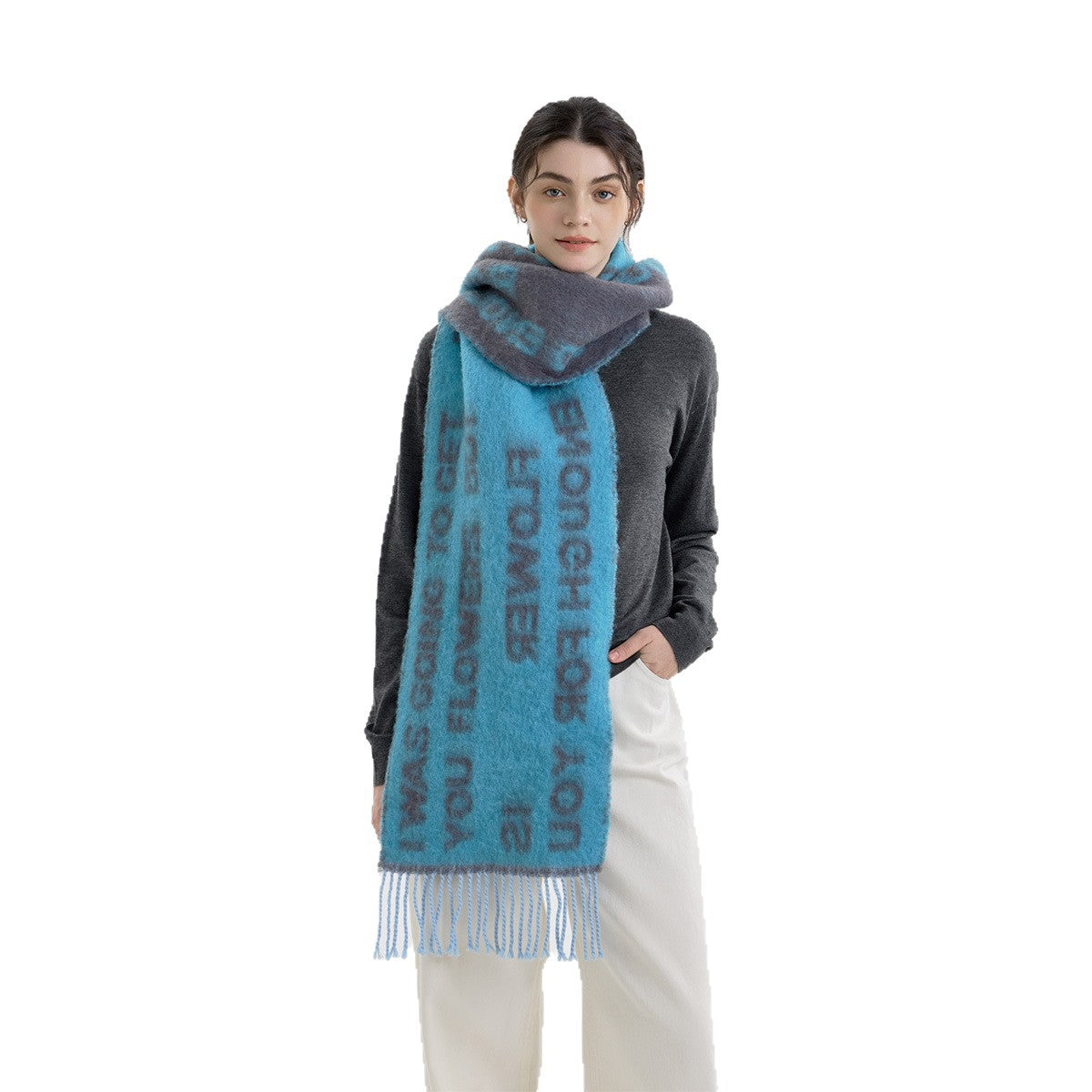 Wool Blend Letter Pattern Tassel Scarf for Women
