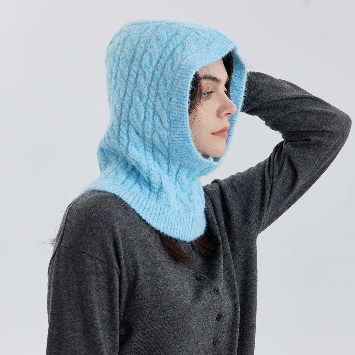 Handmade Wool Blend Knit Beanie with Neck Warmer for Women
