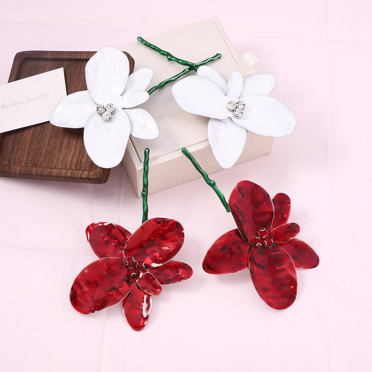 Statement Enamel Flower Dangle Earrings Resort Chic