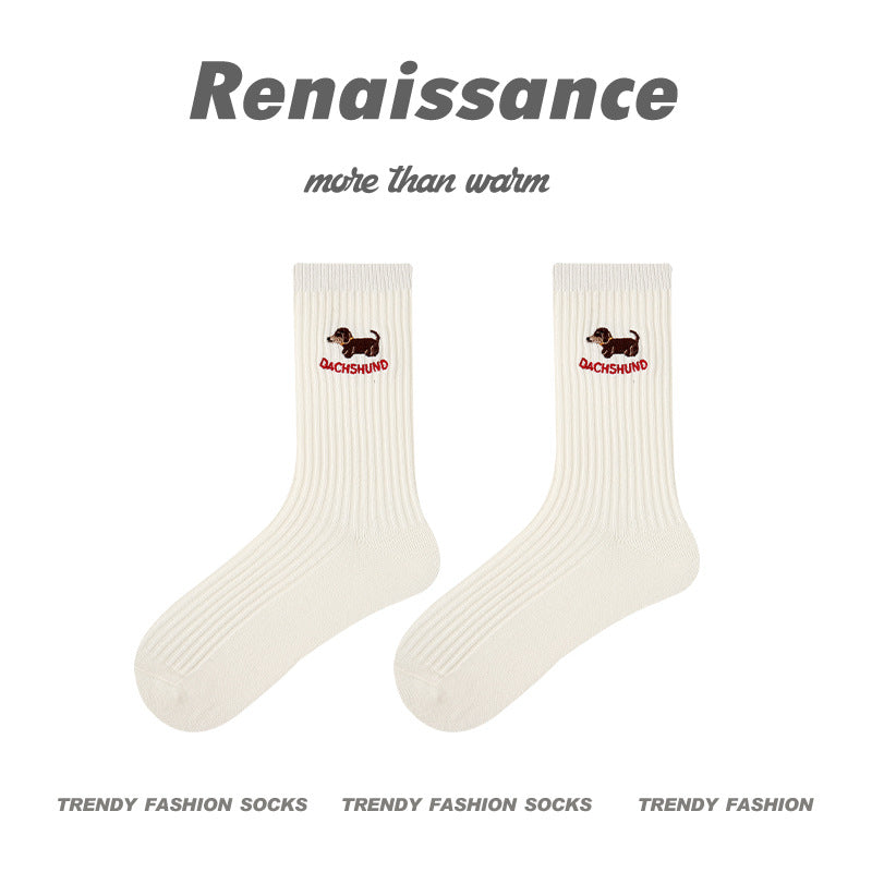 Mid Calf Panda Embroidered Combed Cotton Socks