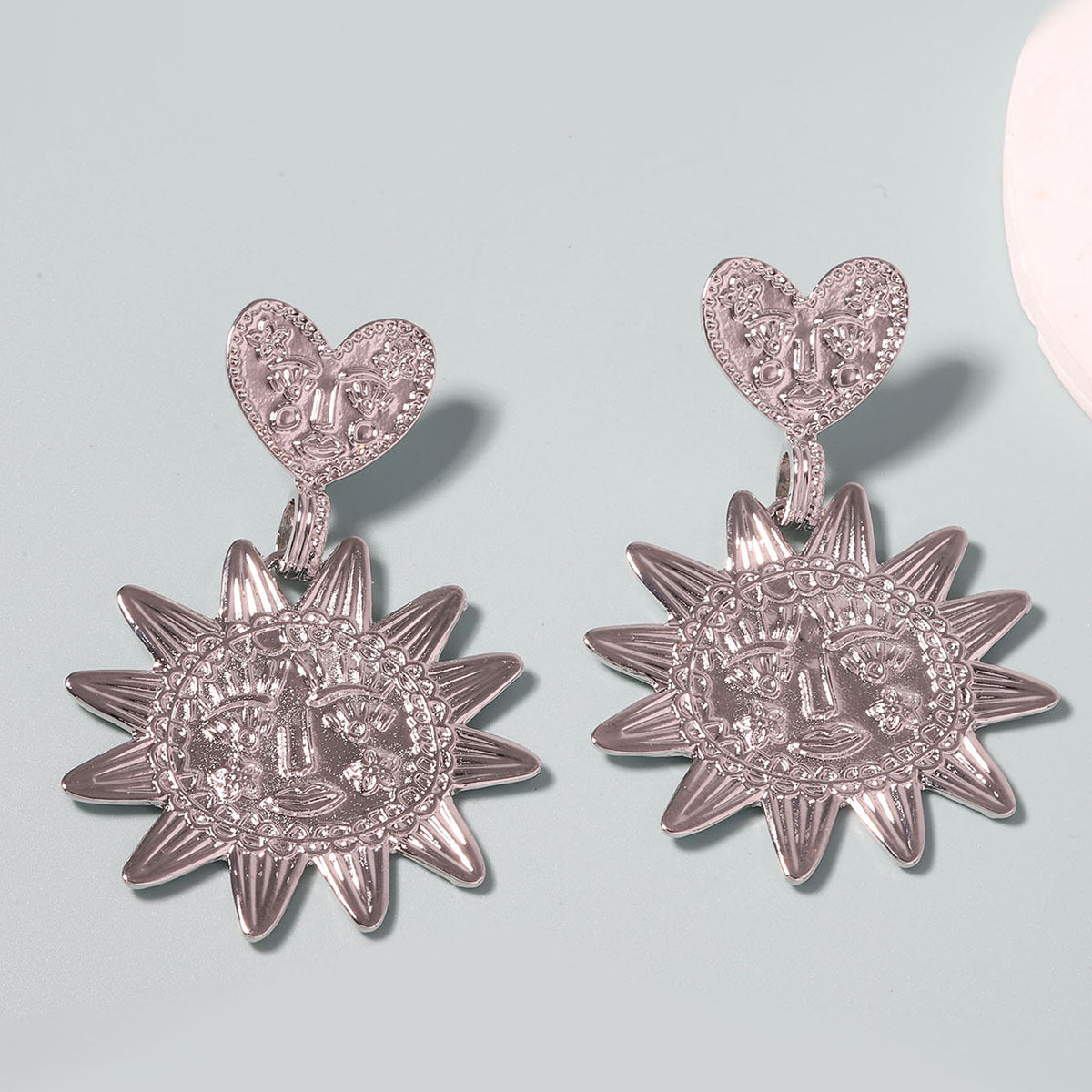Alloy Sunflower Heart Dangle Earrings Minimal Trendy