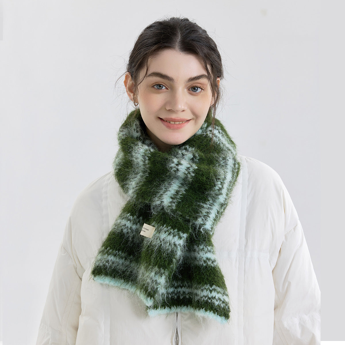 Trendy Color Block Striped Wool Blend Knit Scarf for Women
