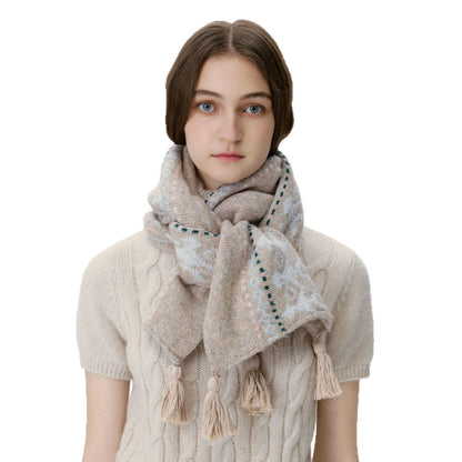 Designer Vintage Wool-Blend Fair Isle Knitted Scarf for Men and Women