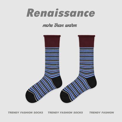 Mid Calf Colorblock Cotton Blend Socks Retro Casual