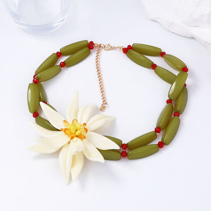 Necklace Floral Double Layer Bamboo Link Statement