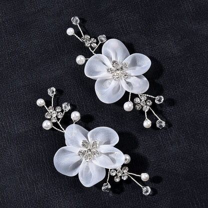 Handmade Pearl Flower Bridal Shoes with Diamond Decoration