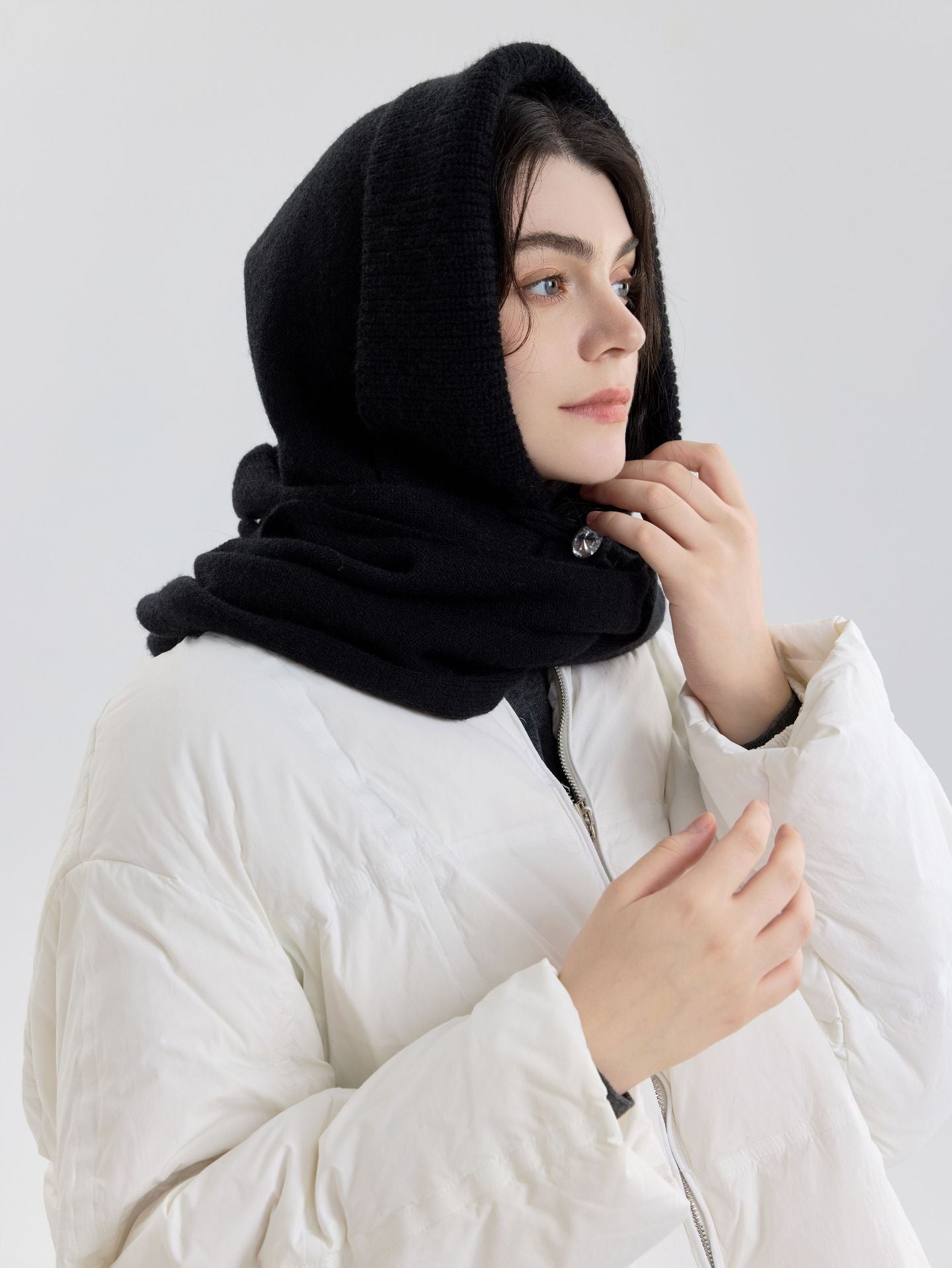 Solid Color Knit Button Balaclava Hat Unisex Winter Fashion Beanie