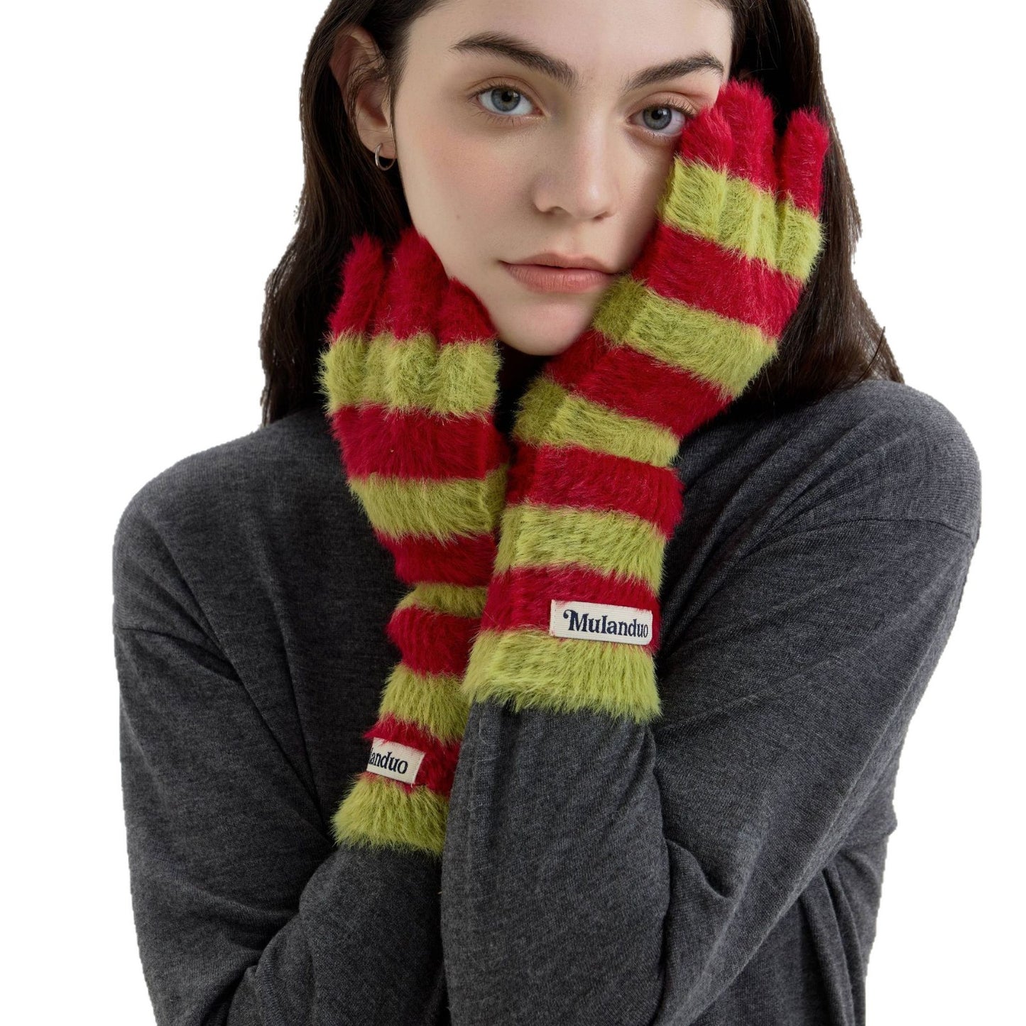 Trendy Striped Knit Fingerless Gloves for Women