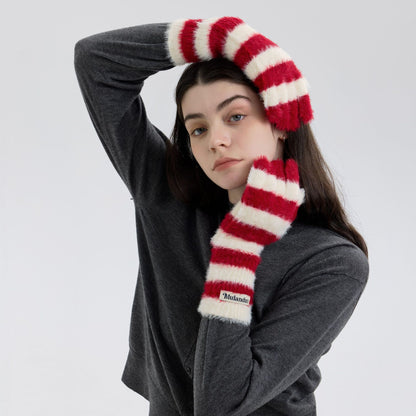 Trendy Striped Knit Fingerless Gloves for Women