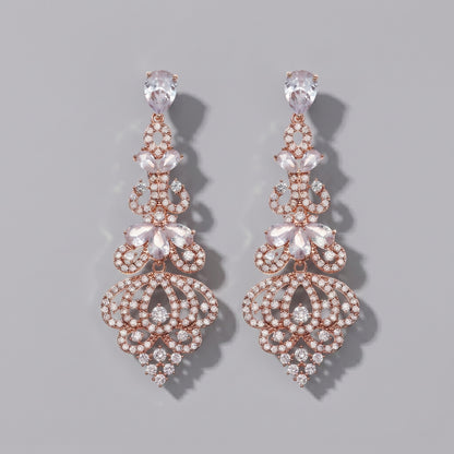 Vintage Floral Alloy Rhinestone Earrings Elegant Daily Drops
