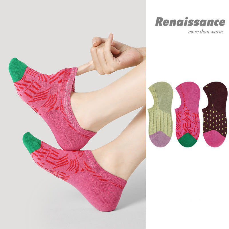 Socks Vintage Embossed Combed Cotton No Show