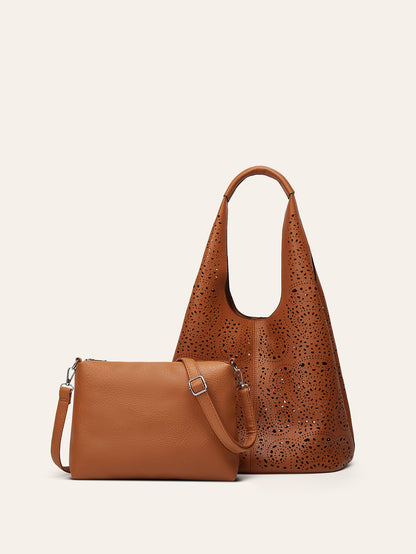 Trendy Cut-Out Laser Etched Tote Bag Stylish Large Capacity Shoulder Bag