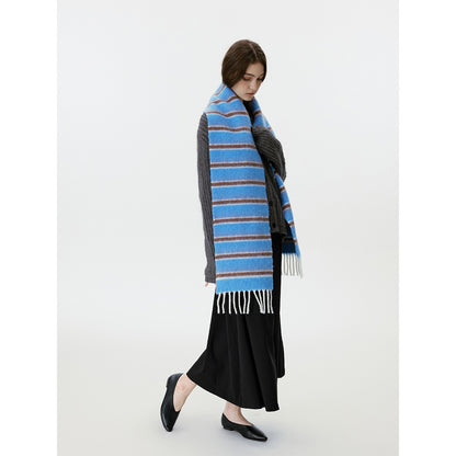 Designer Korean Style Wool Blend Multi-Color Striped Scarf for Women
