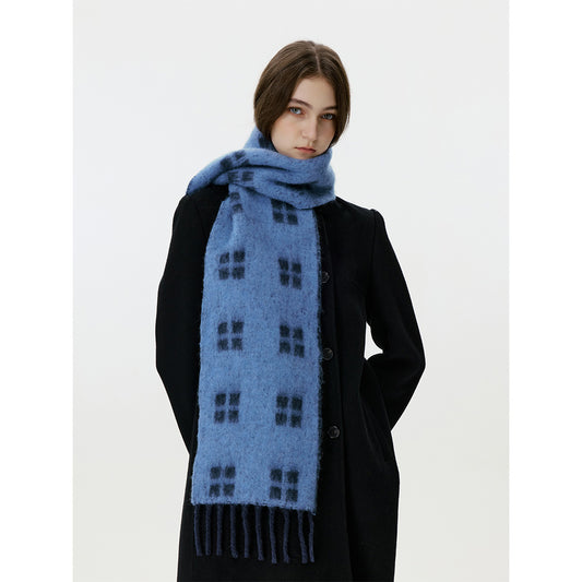 Trendy Wool-Blend Plaid Scarf with Fringe for Men and Women